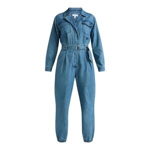 Sofia Jeans Womens Jumpsuit XXL Blue Utility Denim Long Sleeve Belted Snap Front